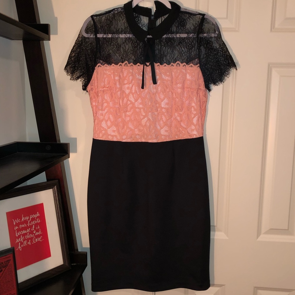 Lace top, cap sleeve cocktail dress